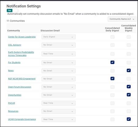 screenshot of the notifications list